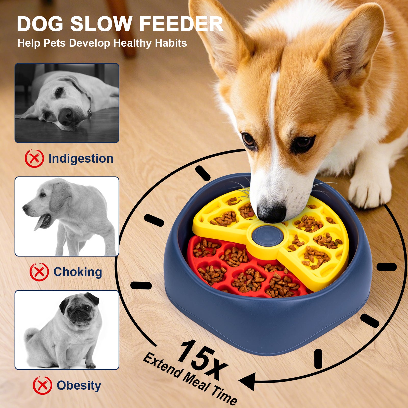 Yellow,Green and Blue Interactive Dog Puzzle Feeder Bowl - Slow Eating & Mental Stimulation Toy for Small Medium Breeds