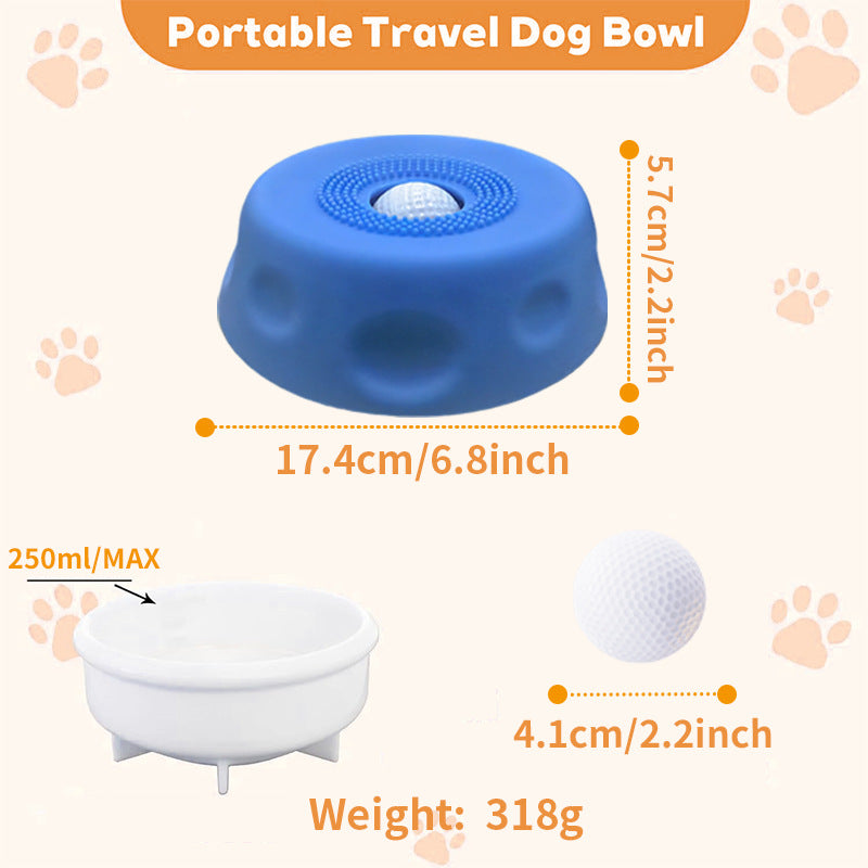 Grey Silicone Dog Liquid Lick Bowl with Floating Fun Ball - Interactive Slow Feeder & Anti-Slip Calming Pet Bowl for Dogs and Cats